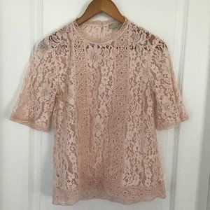 LOFT blush pink short sleeve lace top